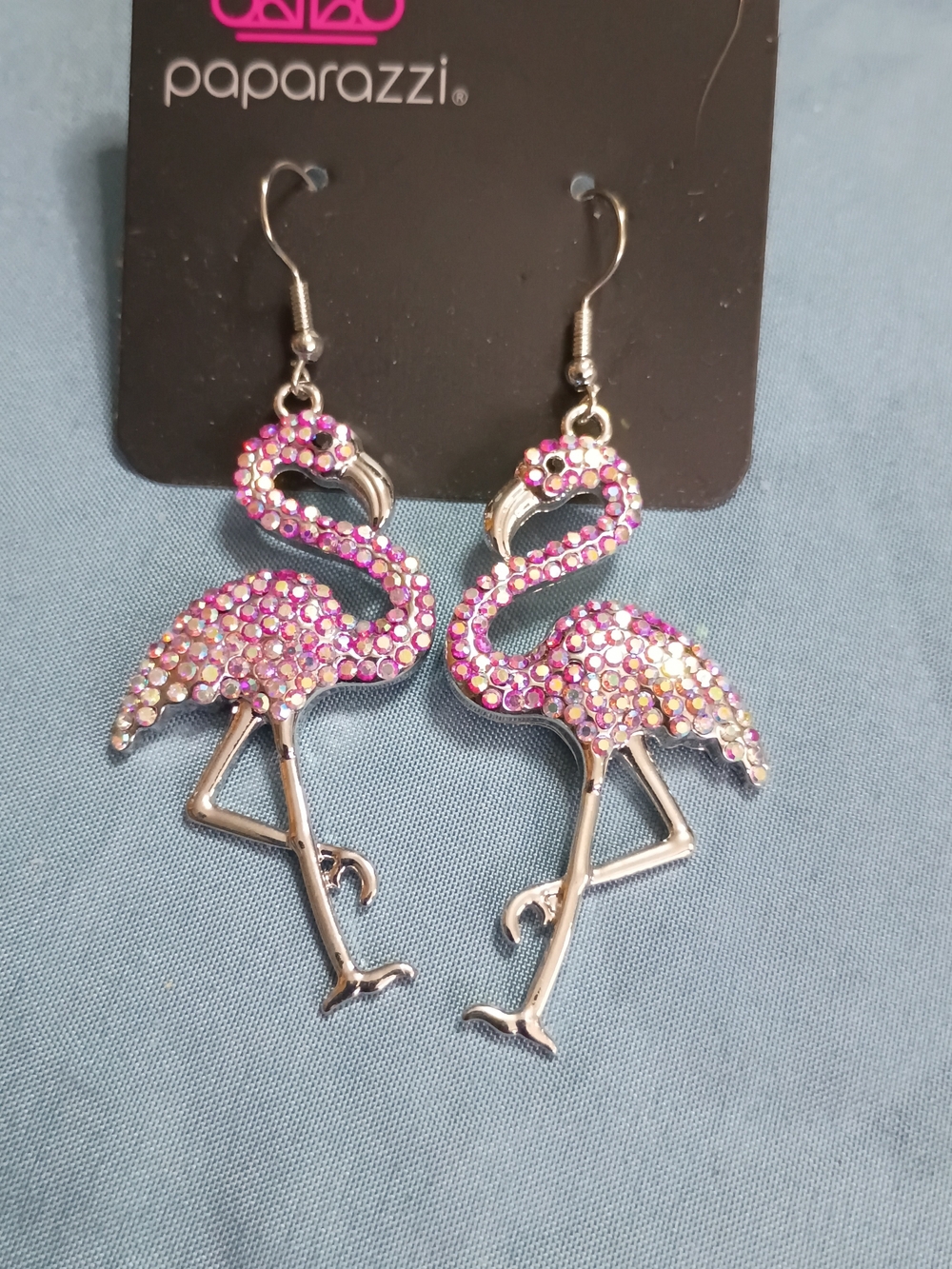 paparazzi Pink Crystal Flamingo Dangle Earrings